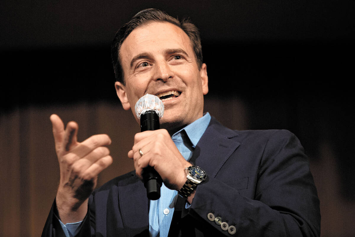 In this April 22, 2022, file photo, Nevada Republican U.S. Senate candidate Adam Laxalt speaks ...