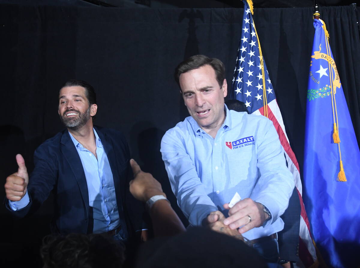 Donald Trump, Jr. with Nevada U.S. Senate candidate Adam Laxalt at a rally in Las Vegas on June ...