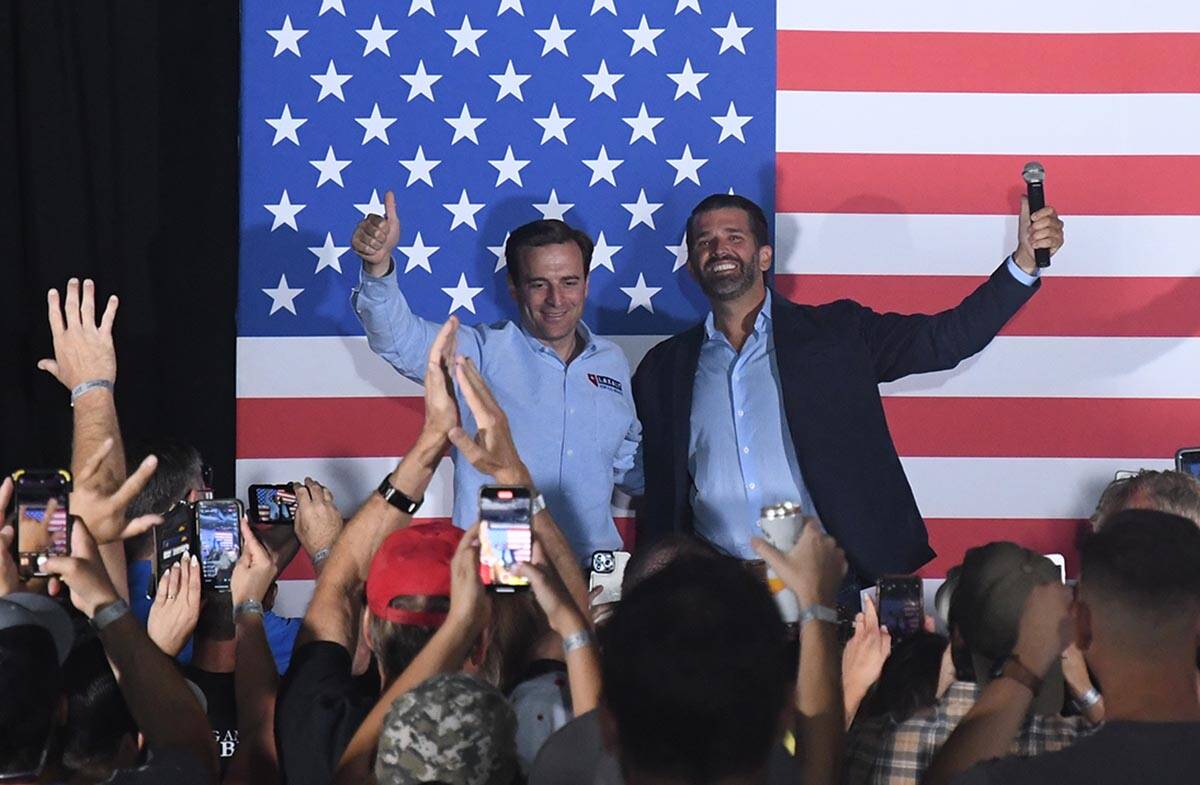 Donald Trump, Jr. with Nevada U.S. Senate candidate Adam Laxalt at a rally in Las Vegas on June ...