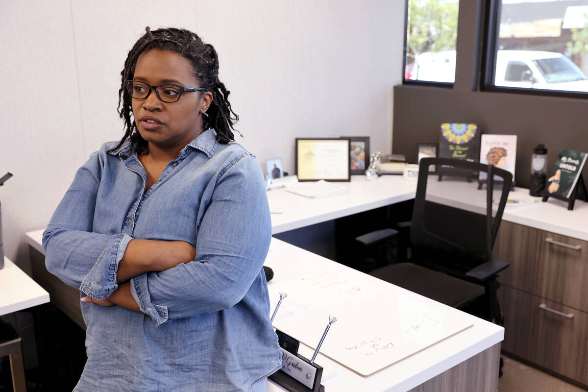 Oraleesa Gardner, general manager and CEO at Chaseel LLC, talks to a reporter in her office sui ...