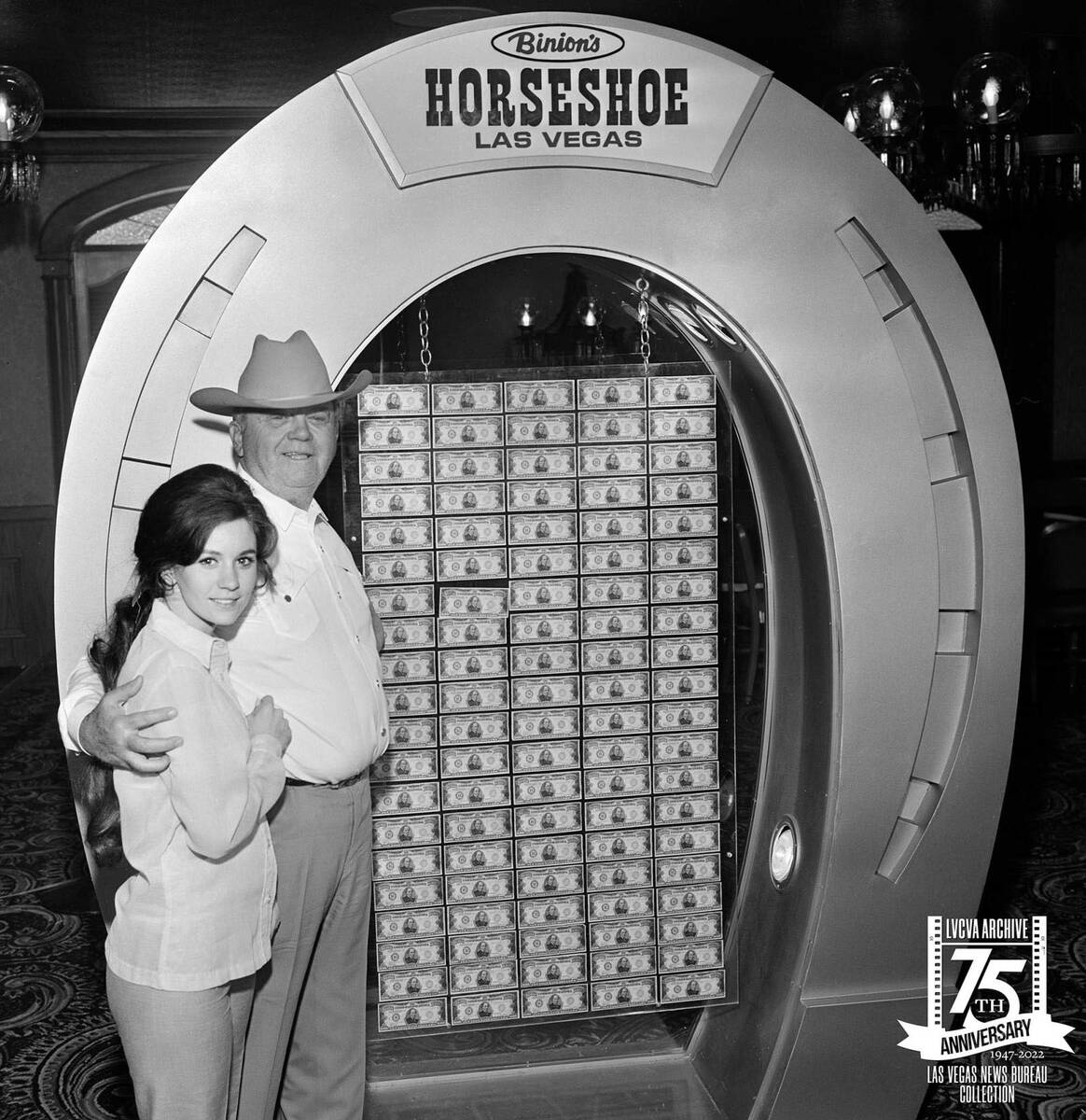 Binion's Horseshoe casino was known for its million dollar display. Pictured here, Benny Binion ...