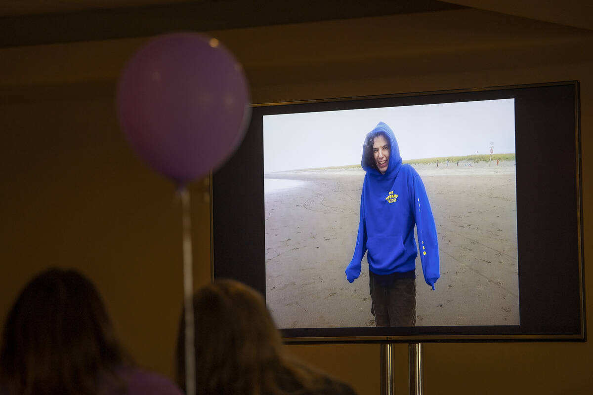 A photo of Tiffany booth is shown during her memorial service at Tuscany Suites & Casinos o ...
