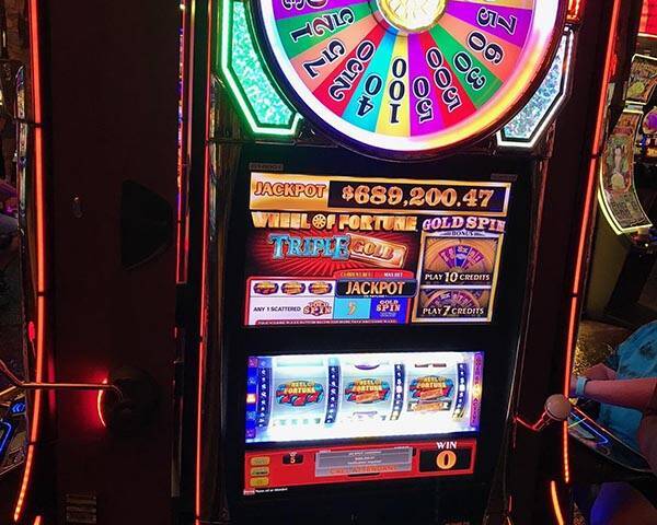 Wendy P, visiting from Kauai, Hawaii, bet $1.25 Friday to hit a “Wheel of Fortune” Triple G ...