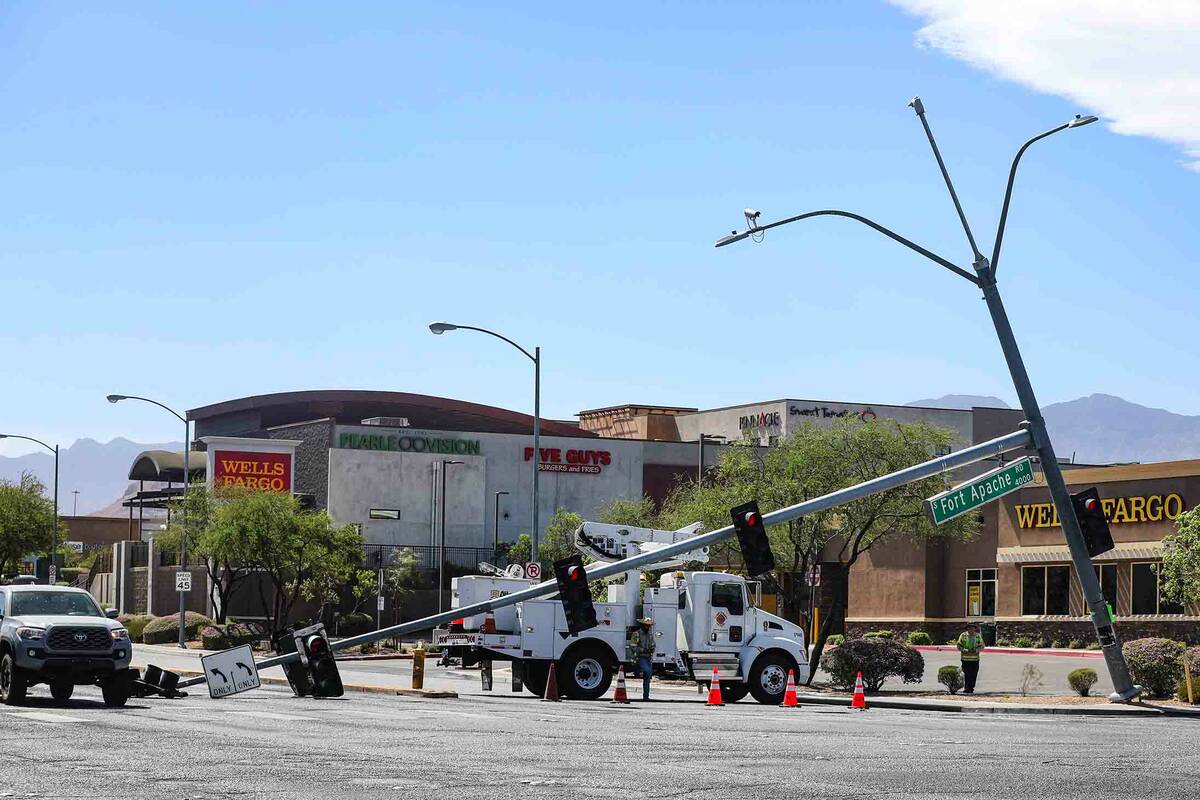 Damage from wind at Fort Apache Road and Flamingo Road in Las Vegas, Sunday, June 12, 2022. A w ...
