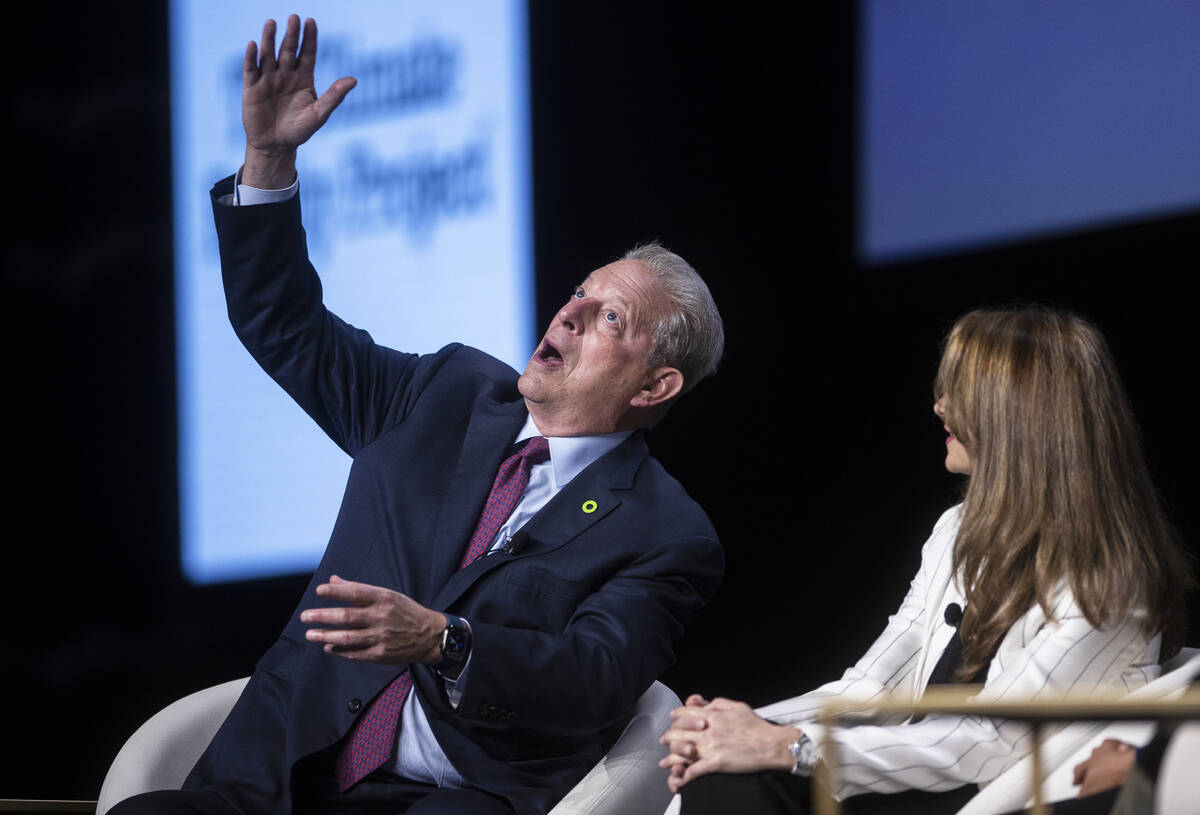 Former vice president Al Gore, left, founder and chairman of The Climate Reality Project, speak ...