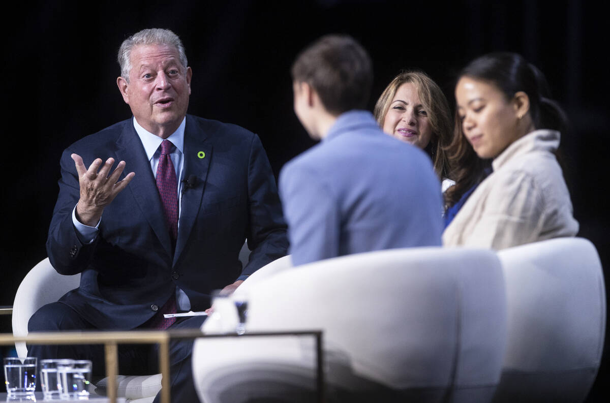 Former vice president Al Gore, left, founder and chairman of The Climate Reality Project, speak ...