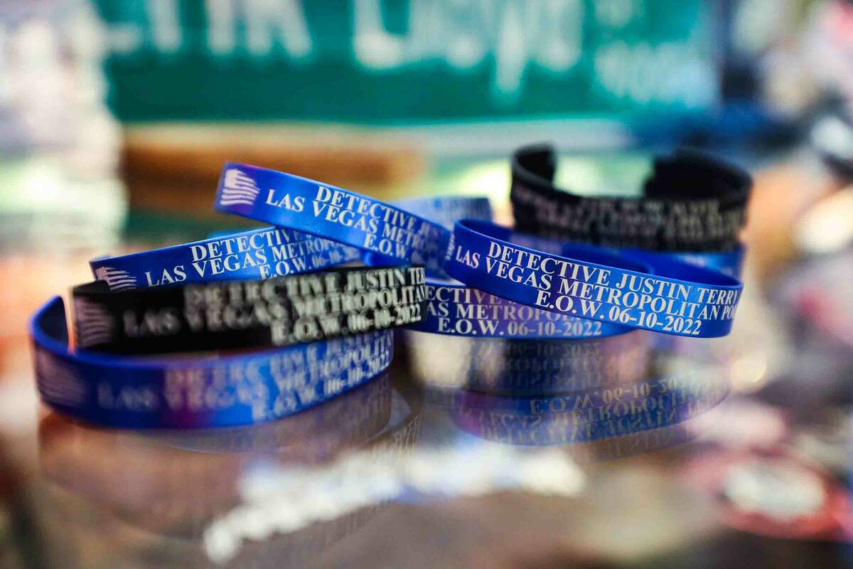 Bracelets that are being sold online through the Injured Police Officers Fund and at his store, ...
