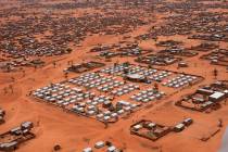 An aerial view shows a camp of internally displaced people in Djibo, Burkina Faso, Thursday May ...