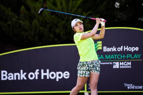 In this May 29, 2022, file photo, Ayaka Furue drives off the 11th tee during the final day of t ...