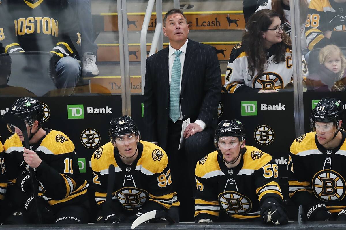 Boston Bruins head coach Bruce Cassidy during the second period of an NHL hockey game against t ...