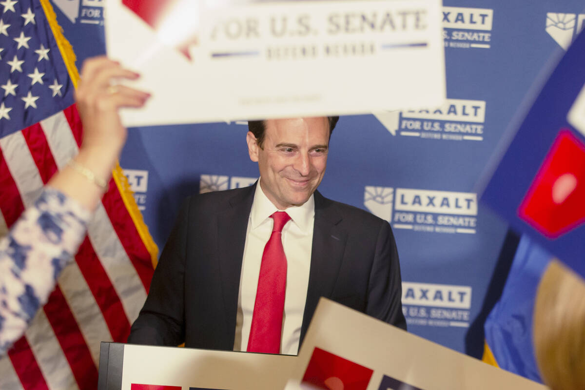 Nevada Republican U.S. Senate candidate Adam Laxalt celebrates his victory with family, friends ...