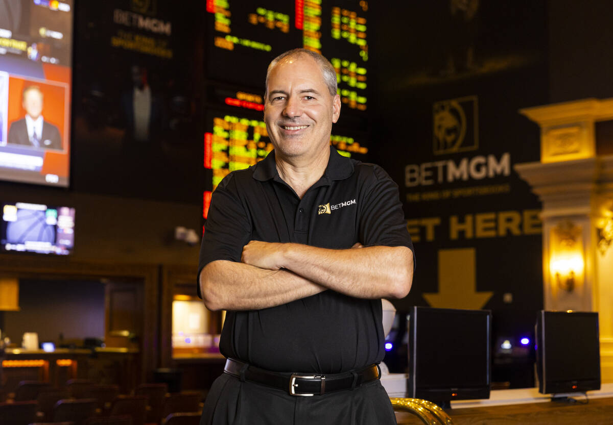 Retired MGM Resorts director of trading Jeff Stoneback poses for a portrait at the Mandalay Bay ...