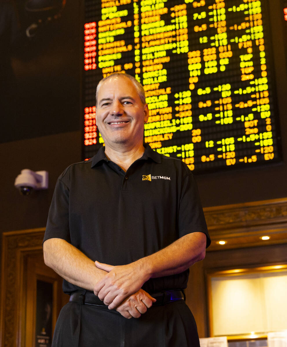 Retired MGM Resorts director of trading Jeff Stoneback poses for a portrait at the Mandalay Bay ...