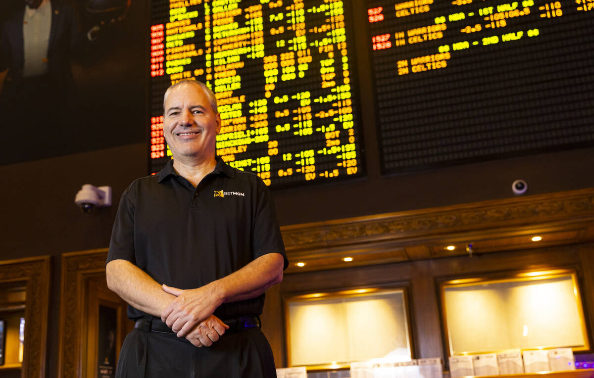 Retired MGM Resorts director of trading Jeff Stoneback poses for a portrait at the Mandalay Bay ...