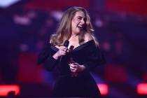 Adele on stage to accept the award for Album of the Year at the Brit Awards 2022 in London Tues ...