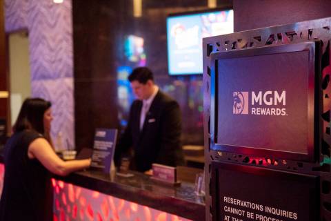 The MGM Rewards desk at the Aria hotel-casino on Friday, June 17, 2022, in Las Vegas. (Steel Br ...