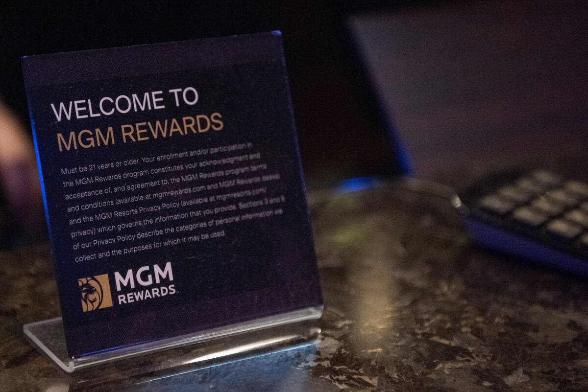 The MGM Rewards desk at the Aria hotel-casino on Friday, June 17, 2022, in Las Vegas. (Steel Br ...