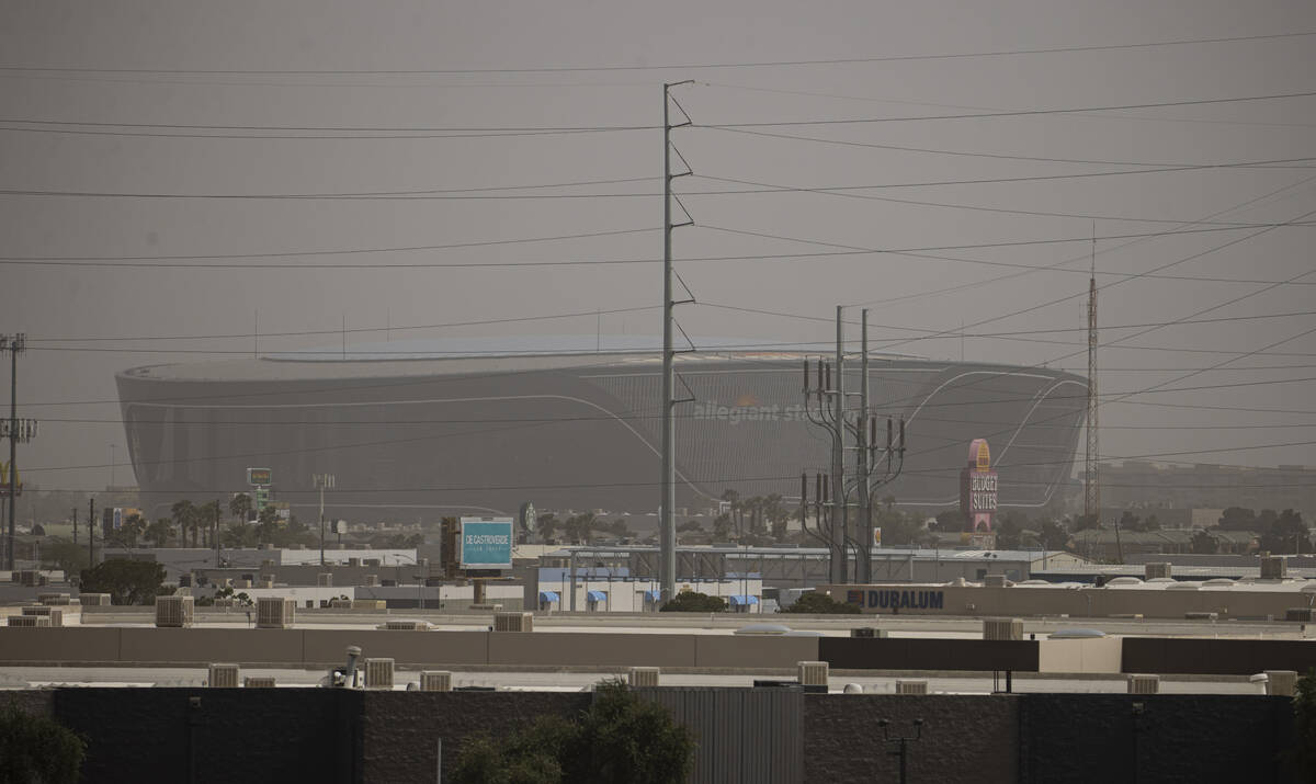 Allegiant Stadium is seen as winds bring in a dust storm on Sunday, May 8, 2022, in Las Vegas. ...