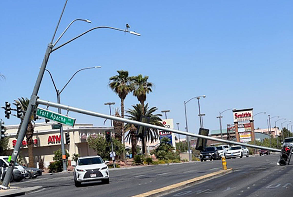 Damage from wind at Fort Apache and Flamingo roads in Las Vegas, Sunday, June 12, 2022. (Lance ...