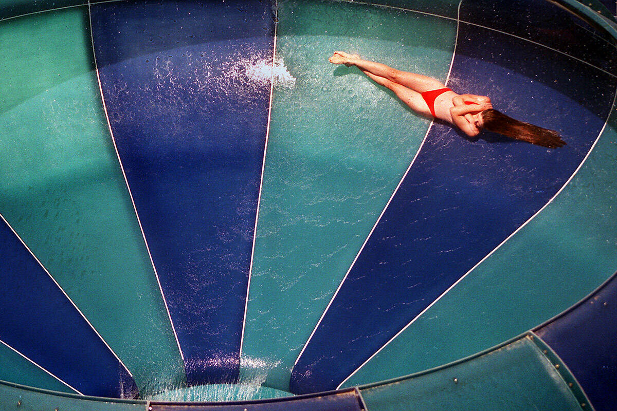 Haley Slack experiences the fast spinning effect of the Royal Flush ride at Wet n Wild on Las V ...