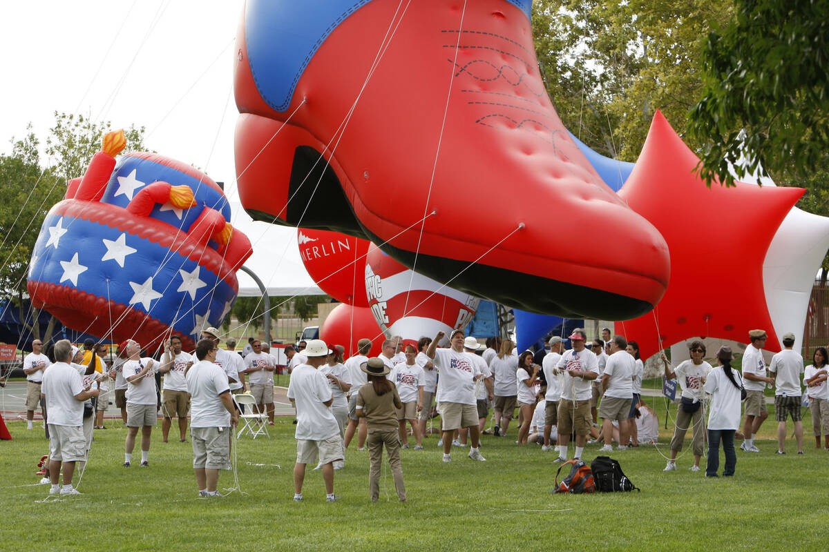 The helium balloons take shape in a staging area for the 2012 Summerlin Council Patriotic Parad ...