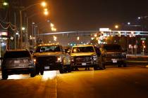 Police investigate a fatal crash in the 3100 block of Las Vegas Boulevard North near North Peco ...