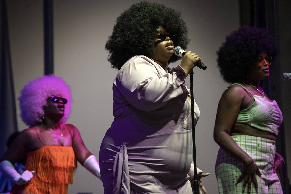 Neon performs during a Juneteenth expo at World Market Center on Saturday, June 18, 2022, in La ...