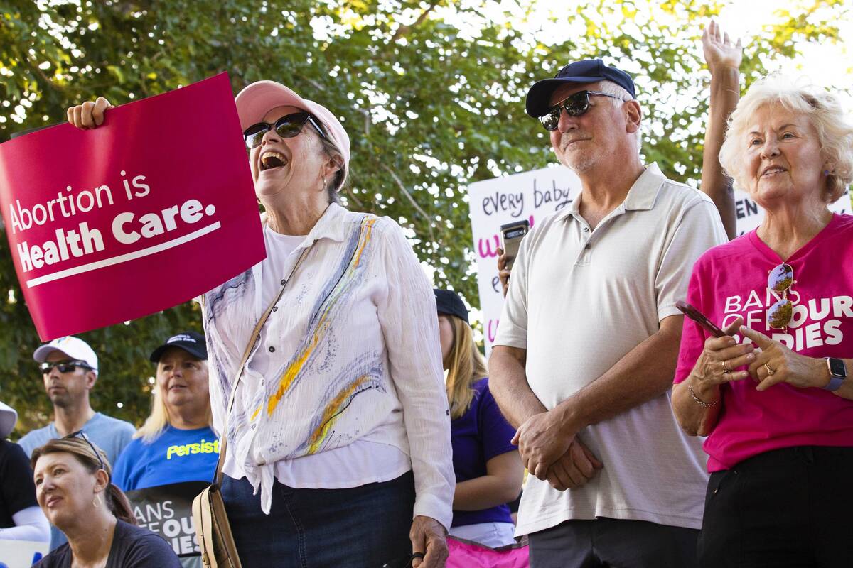 Demonstrators protest during a pro-abortion rally organized by Planned Parenthood of the Rocky ...