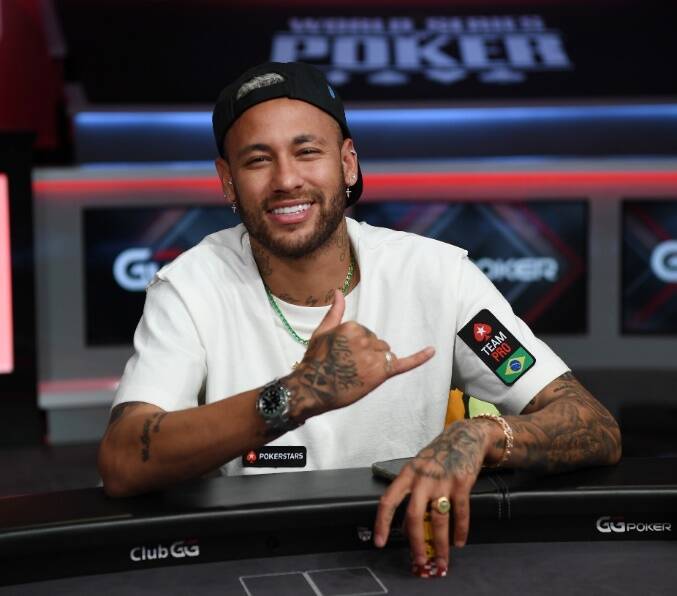 Brazilian soccer star Neymar da Silva Santos Junior plays at the 2022 World Series of Poker at ...