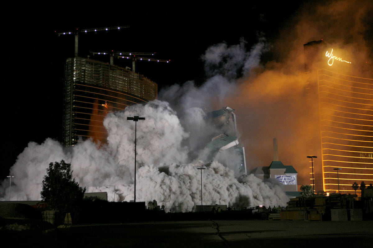 The New Frontier hotel-casino at 3200 S. Las Vegas Blvd. is imploded early in the morning on No ...