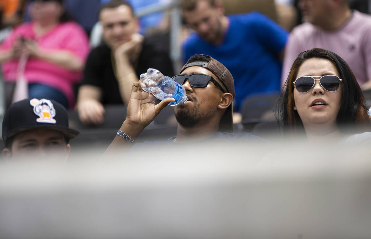 Fans try and stay cool during a minor league baseball game between the Aviators and the Salt La ...