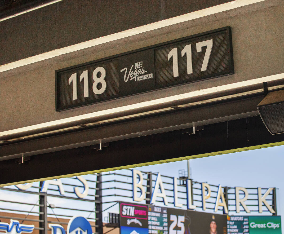 The sign for section 118 at Las Vegas Ballpark on Sunday, May 15, 2022, in Las Vegas. (Benjamin ...