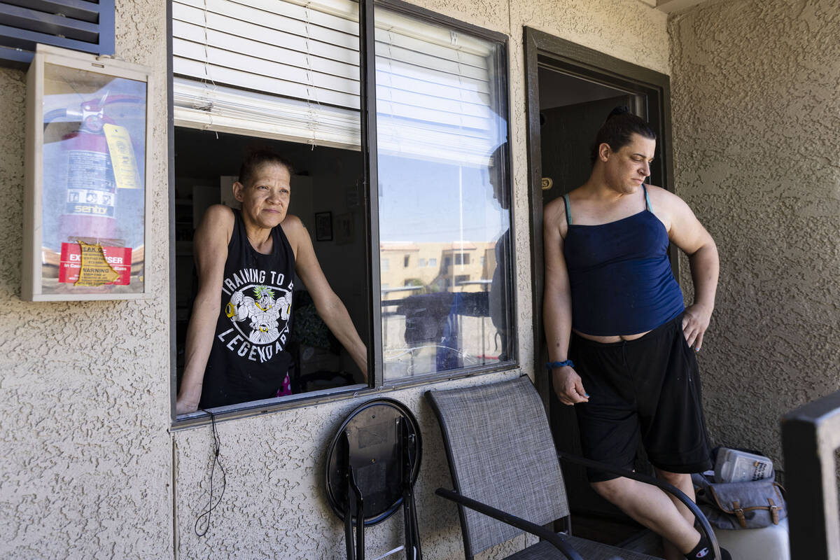 Jazlynn Roush, left, and her wife Gina, residents at the Ridge on Charleston Apartment complex, ...