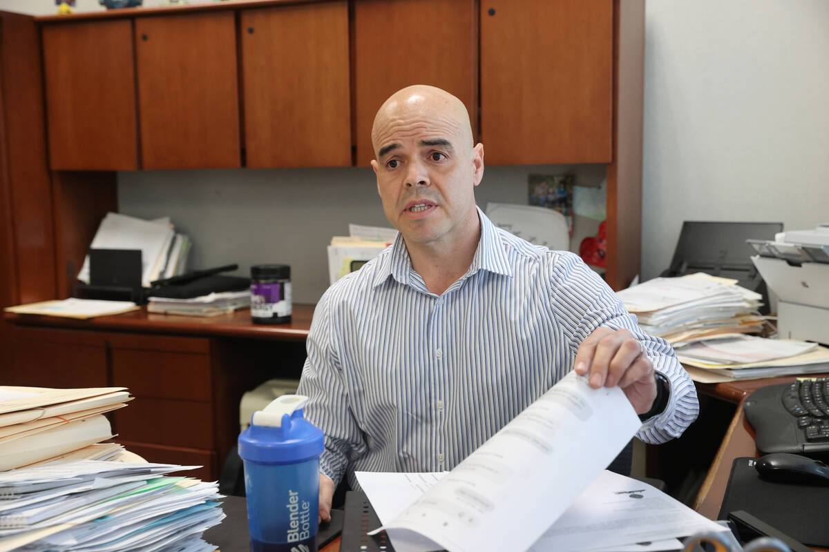 Clark County Public Administrator Robert Telles talks to a reporter in his Las Vegas office May ...