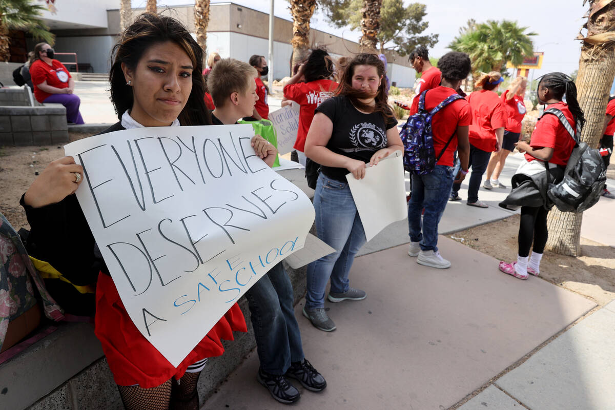 Eldorado High School student Leilani Rodriguez, 15, protests outside the Las Vegas school on Ap ...