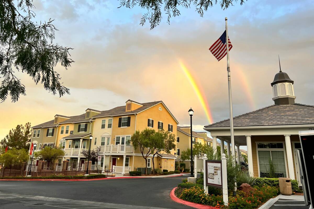 A double rainbow is seen in Centennial Hills after a light sprinkle Wednesday, June 22, 2022. ( ...