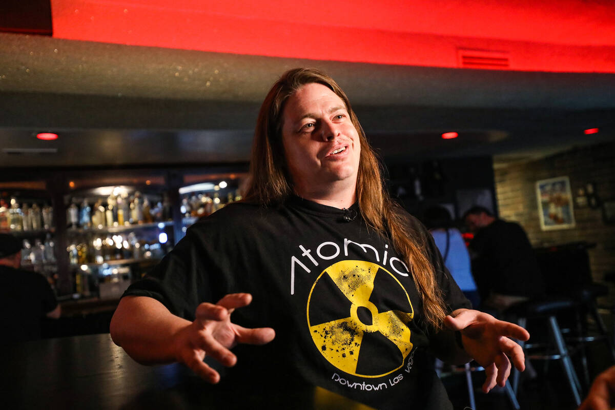Chris Gutierrez, general manager, speaks to the Review-Journal at Atomic Liquors in Las Vegas, ...