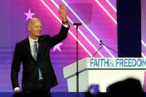 Sen. Rick Scott, R-Fla., arrives to speak at the Faith and Freedom Coalition’s “R ...