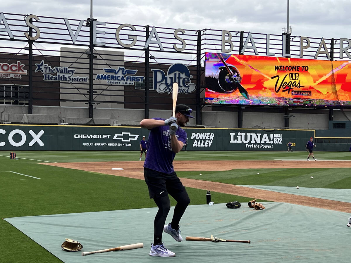 Las Vegas native Kris Bryant of the Colorado Rockies works out Wednesday prior to his rehab gam ...