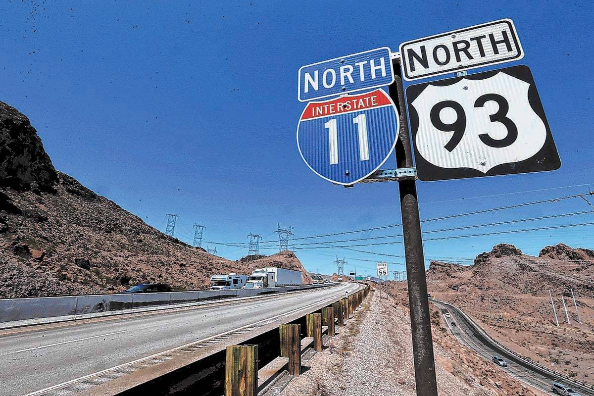 Interstate 11 near the Hoover Dam Bypass Bridge Friday, Aug. 3, 2018. K.M. Cannon Las Vegas Rev ...