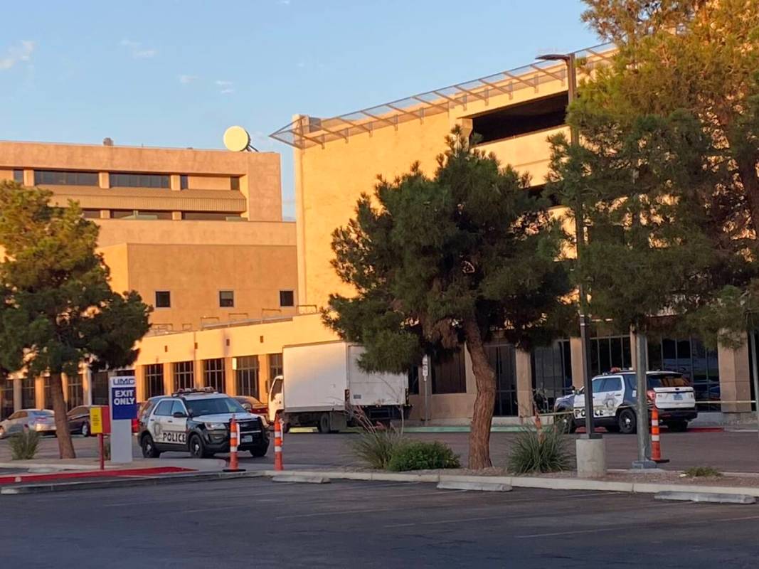 Las Vegas police investigate at University Medical Center after a fatal stabbing early Thursday ...