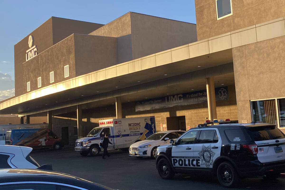 Las Vegas police investigate at University Medical Center after a fatal stabbing early Thursday ...