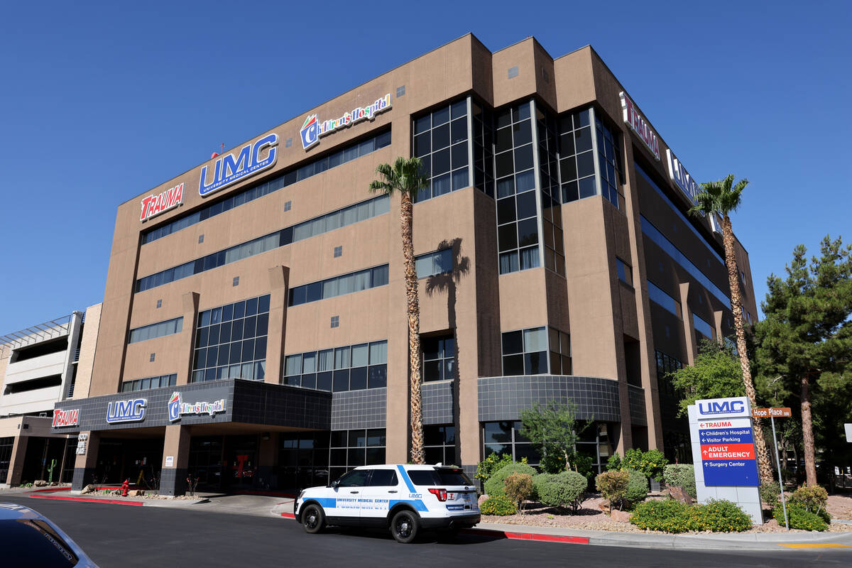 A University Medical Center public safety vehicle waits outside the hospital in Las Vegas on Th ...