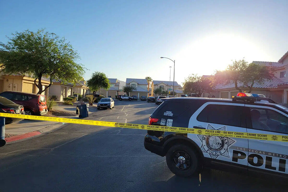 In this June 20, 2022, file photo, police investigate the scene of a fatal shooting in the 7500 ...