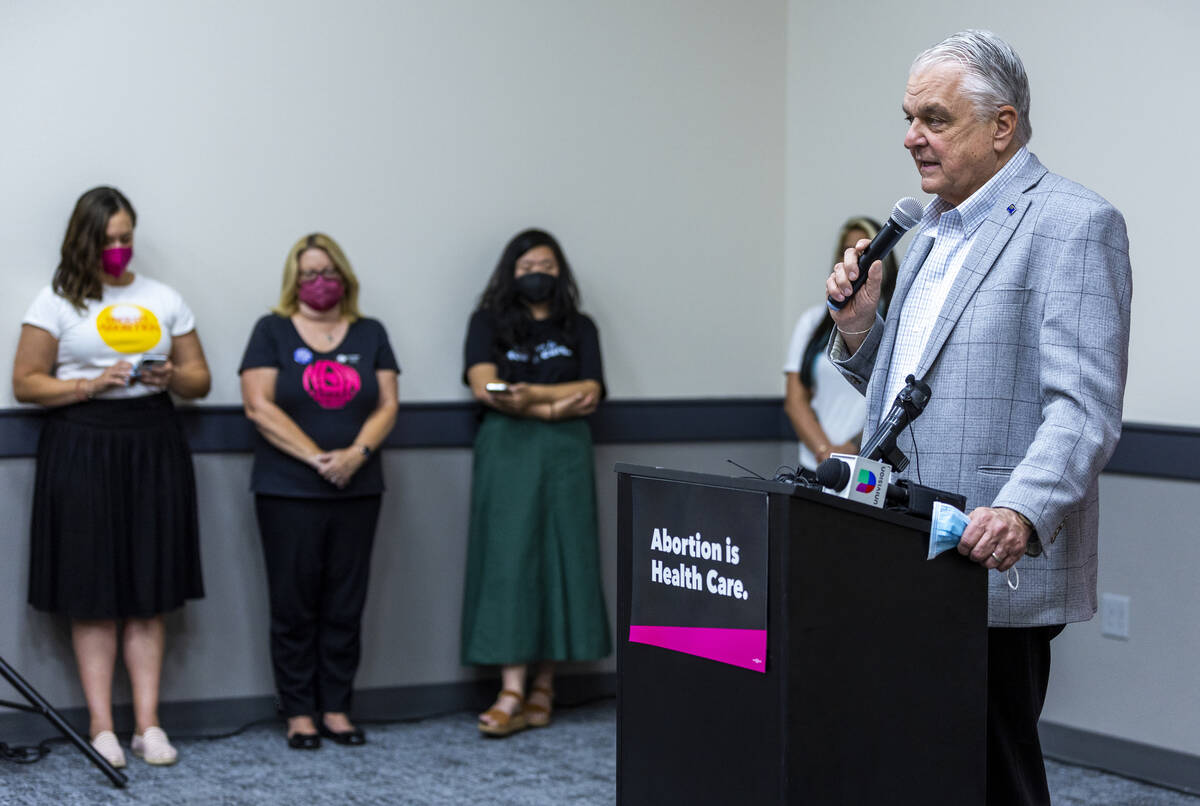 Governor Steve Sisolak speaks during an emergency press conference regarding the Supreme Court ...