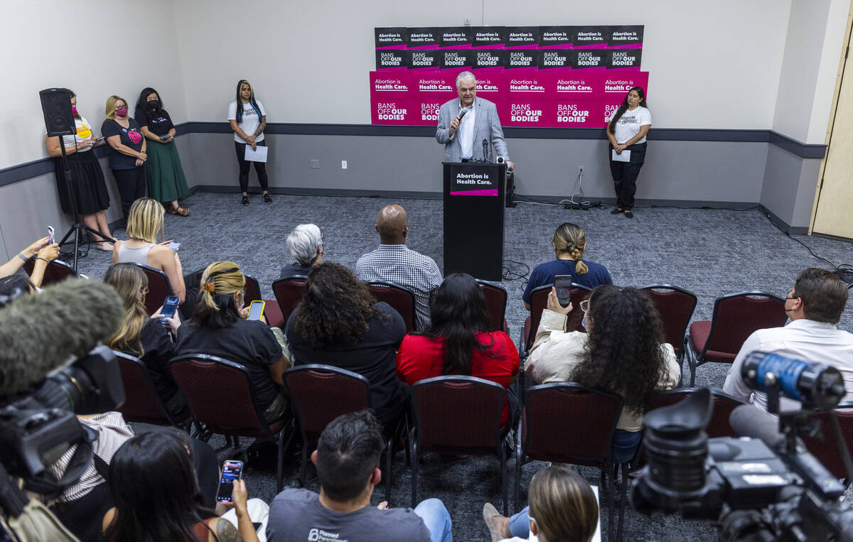 Governor Steve Sisolak speaks during an emergency press conference regarding the Supreme Court ...