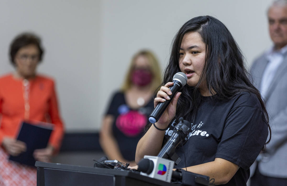 Amy Koo with One APIA Nevada speaks during an emergency press conference regarding the Supreme ...