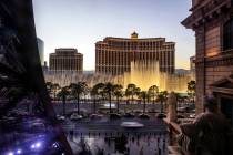 Bellagio is seen from the Chateau Rooftop at Paris Las Vegas on Wednesday, Jan. 19, 2022, in La ...