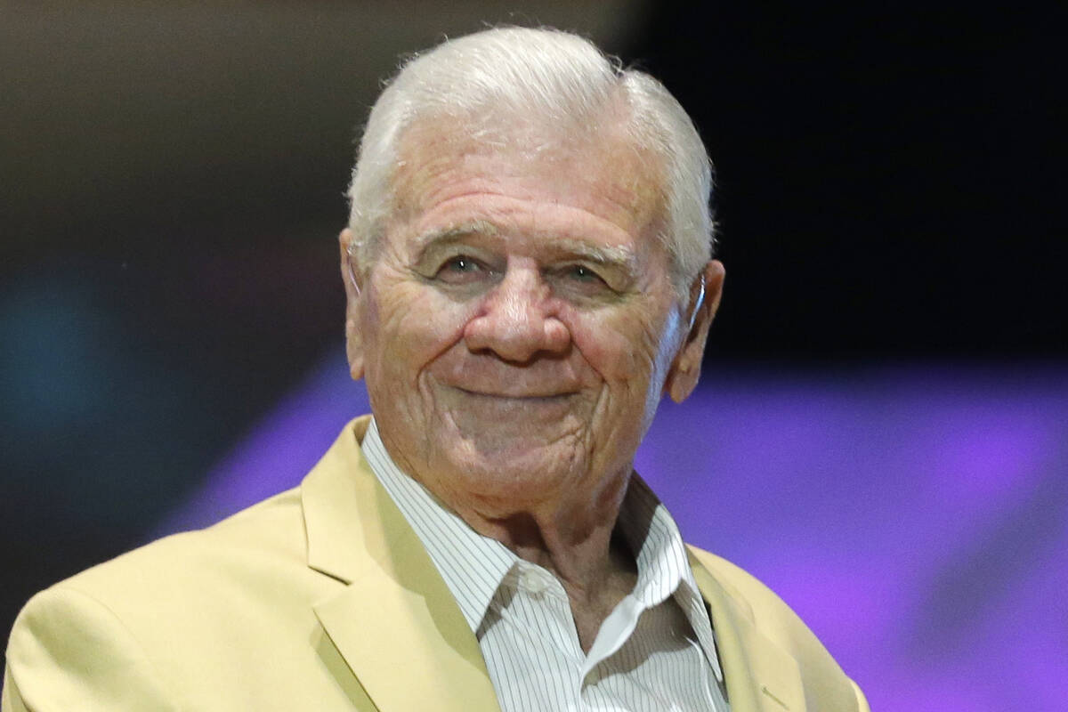 Hugh McElhenny is introduced before the inaugural Pro Football Hall of Fame Fan Fest ,Friday, M ...