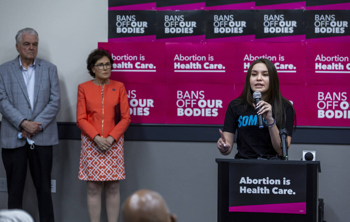 Elisa Martinez with Somos speaks during an emergency press conference regarding the Supreme Cou ...